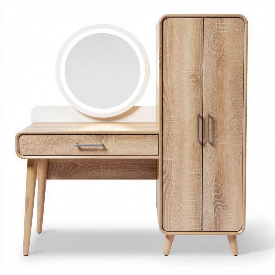 Wooden Dressing Table with Integrated Mirror and Storage – 120 x 40 x 75cm