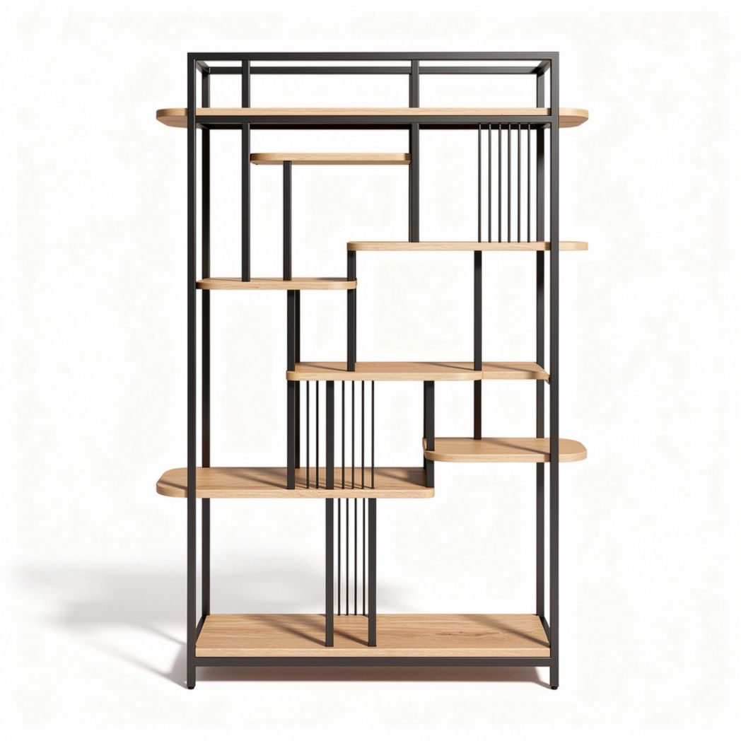Metal Frame Bookshelf with Wooden Shelves – Suitable for Home or Office – Made from Steel and Wood – 180 x 100 x 30cm