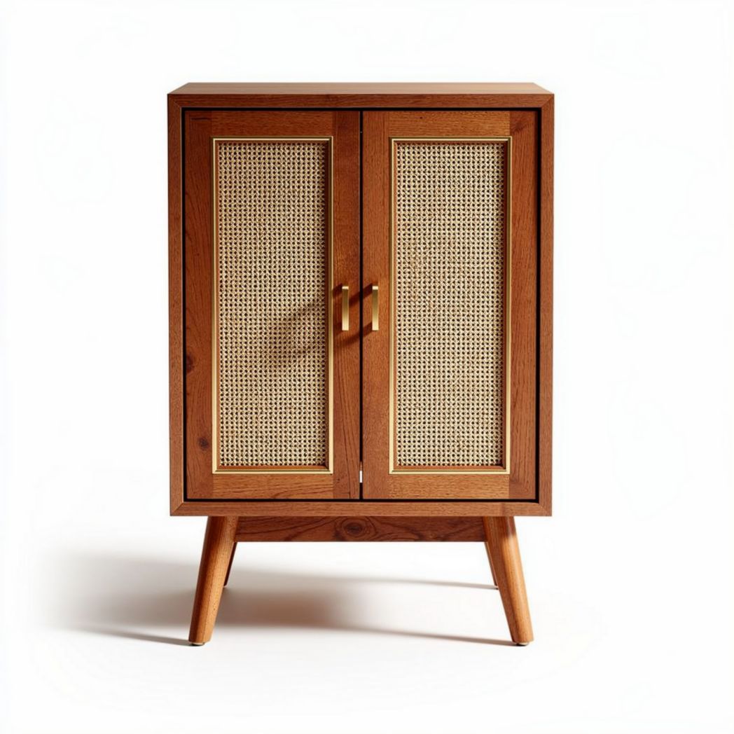 Wooden Storage Cabinet with Rattan Doors – Suitable for Living Room – Constructed from Solid Wood – 50 x 40 x 80cm